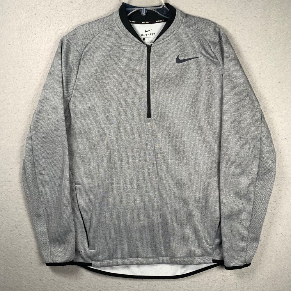 Nike Golf Pullover Mens Large Gray Dri-FIT 1/2 Zip Mock Neck Long Sleeve Top
